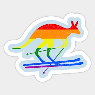 Skier Kangaroo Skiing Fun Winter Sports Rainbow Flag Gift Sticker